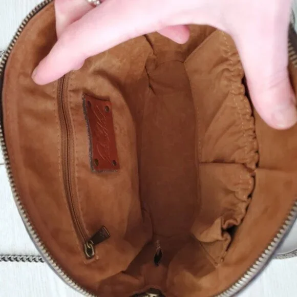 Patricia Nash Tan Italian Leather boho Chainlink Crossbody Rustic Bag - Picture 6 of 7